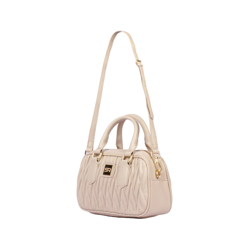 Faux Leather Quilted Crossbody Handbag - Beige