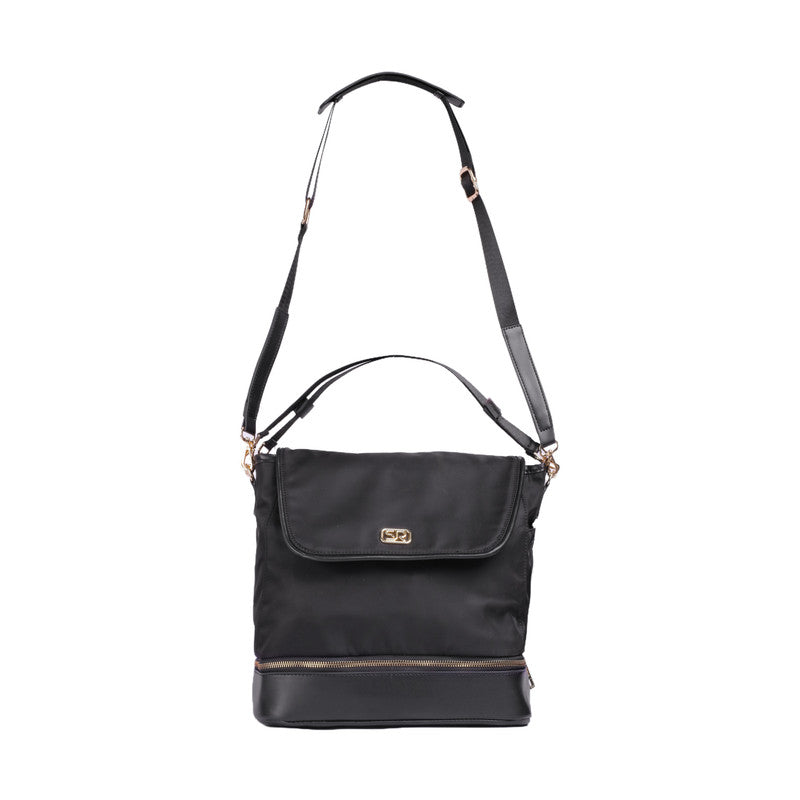 PU Leather Flap Shoulder Bag - Black