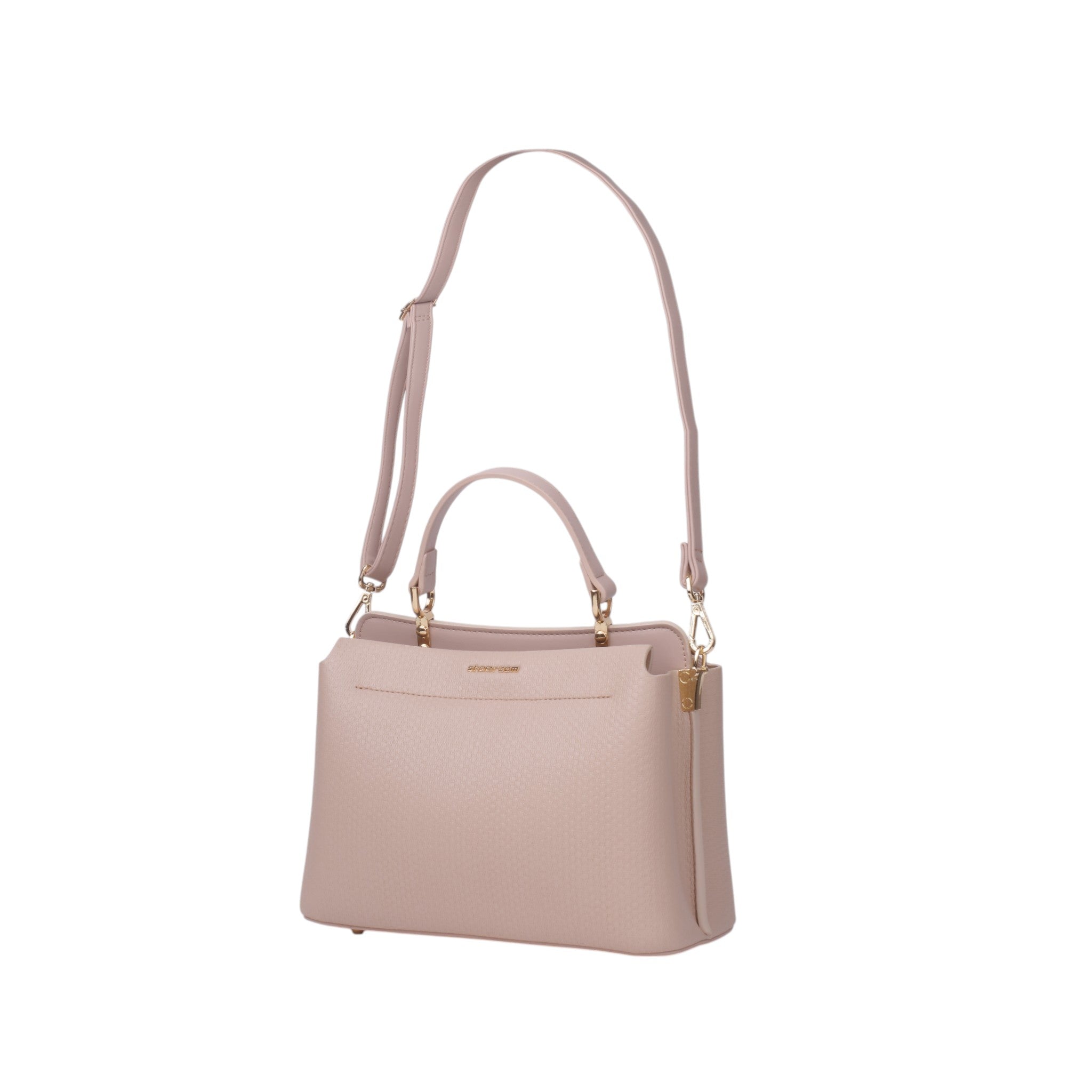 Structured Textured Handbag with Shoulder Strap - Beige