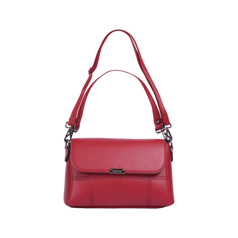 Faux Leather Flap Shoulder Bag - Wine Red