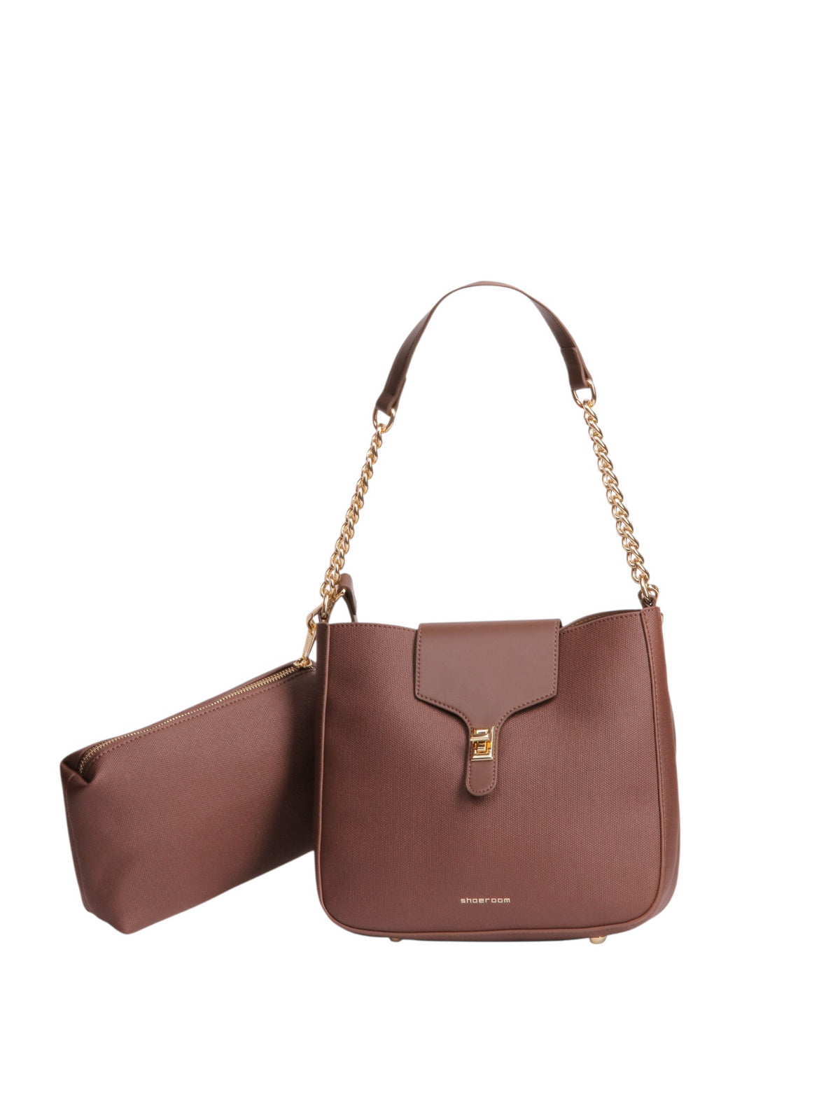 Structured Shoulder Bag with Pouch - Brown