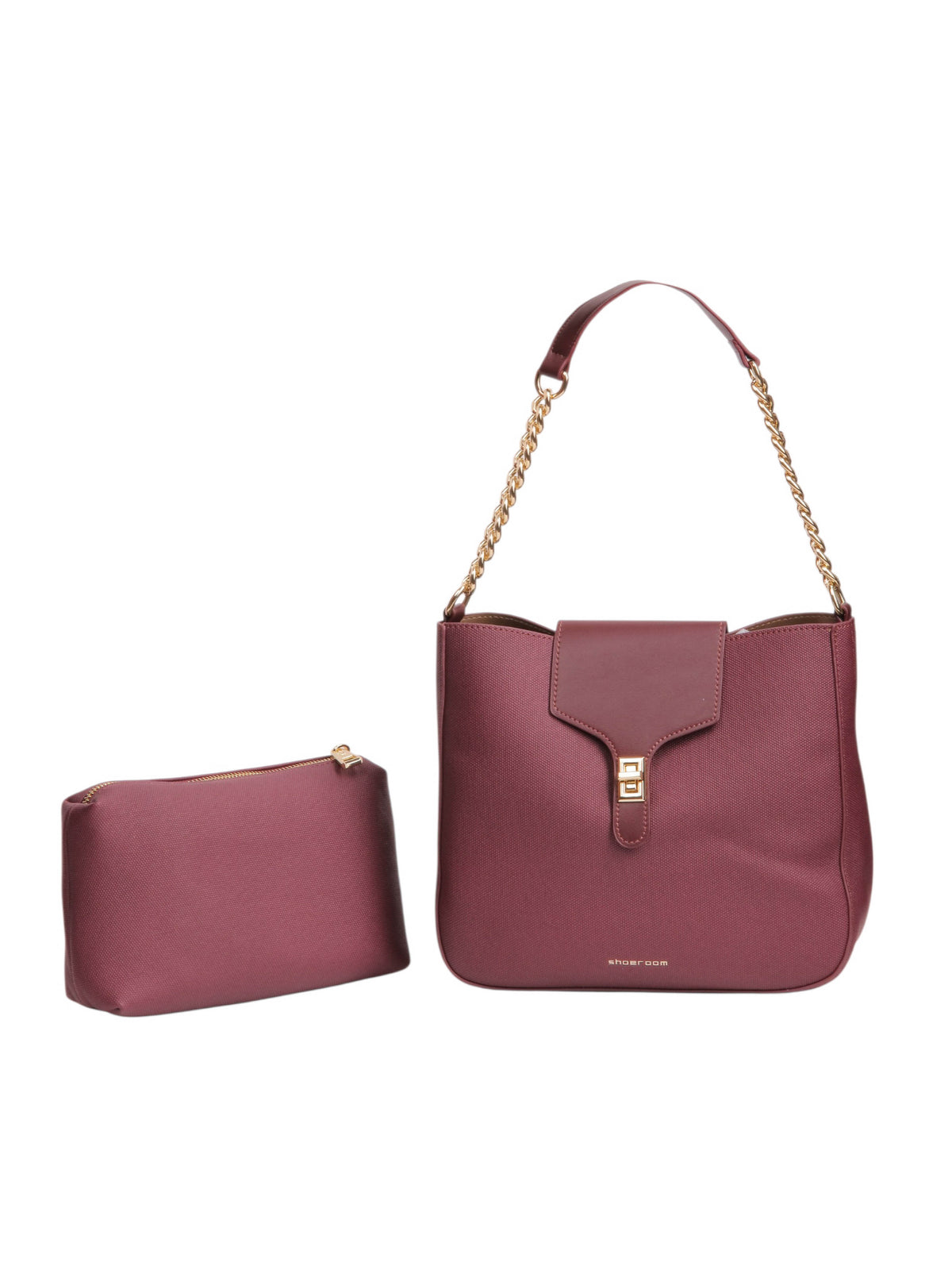 Structured Shoulder Bag with Pouch - Burgundy