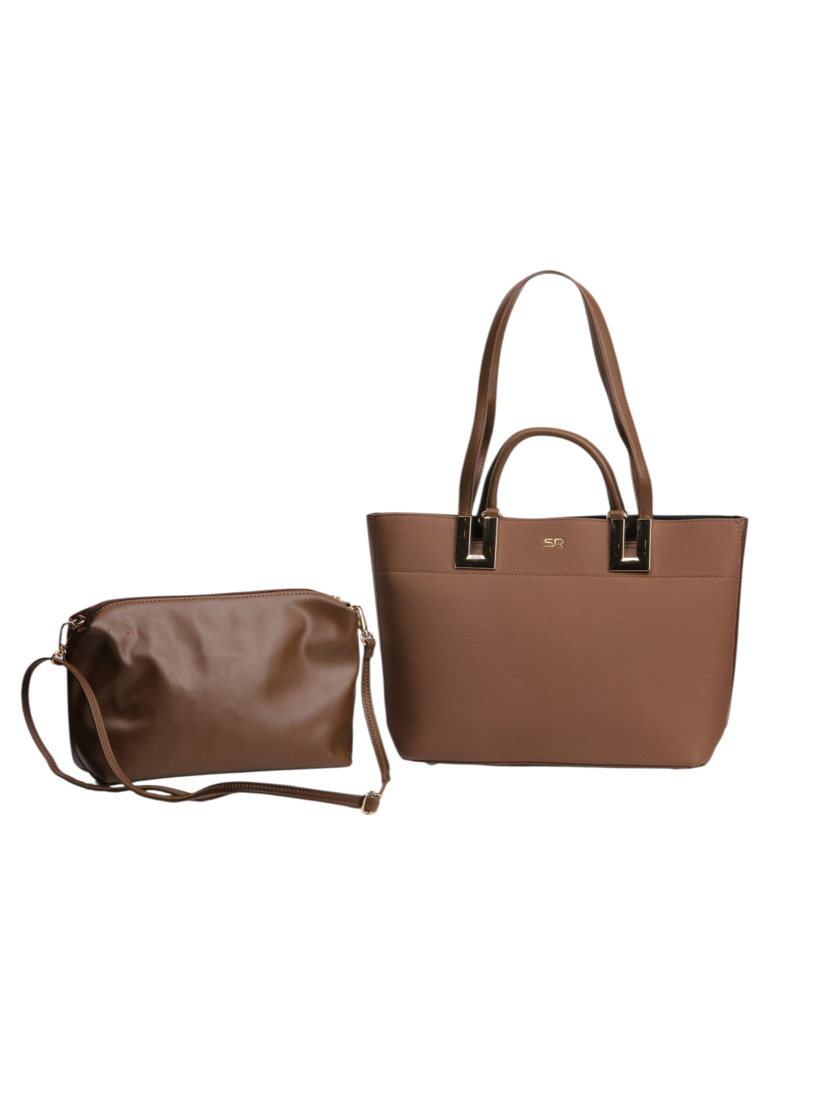 Structured Tote Bag with Crossbody Pouch - Brown