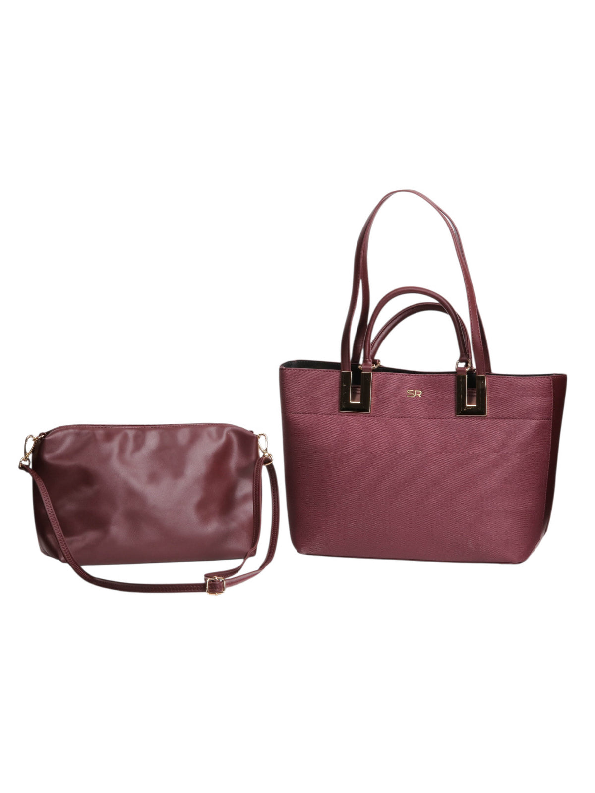 Structured Tote Bag with Crossbody Pouch - Burgundy