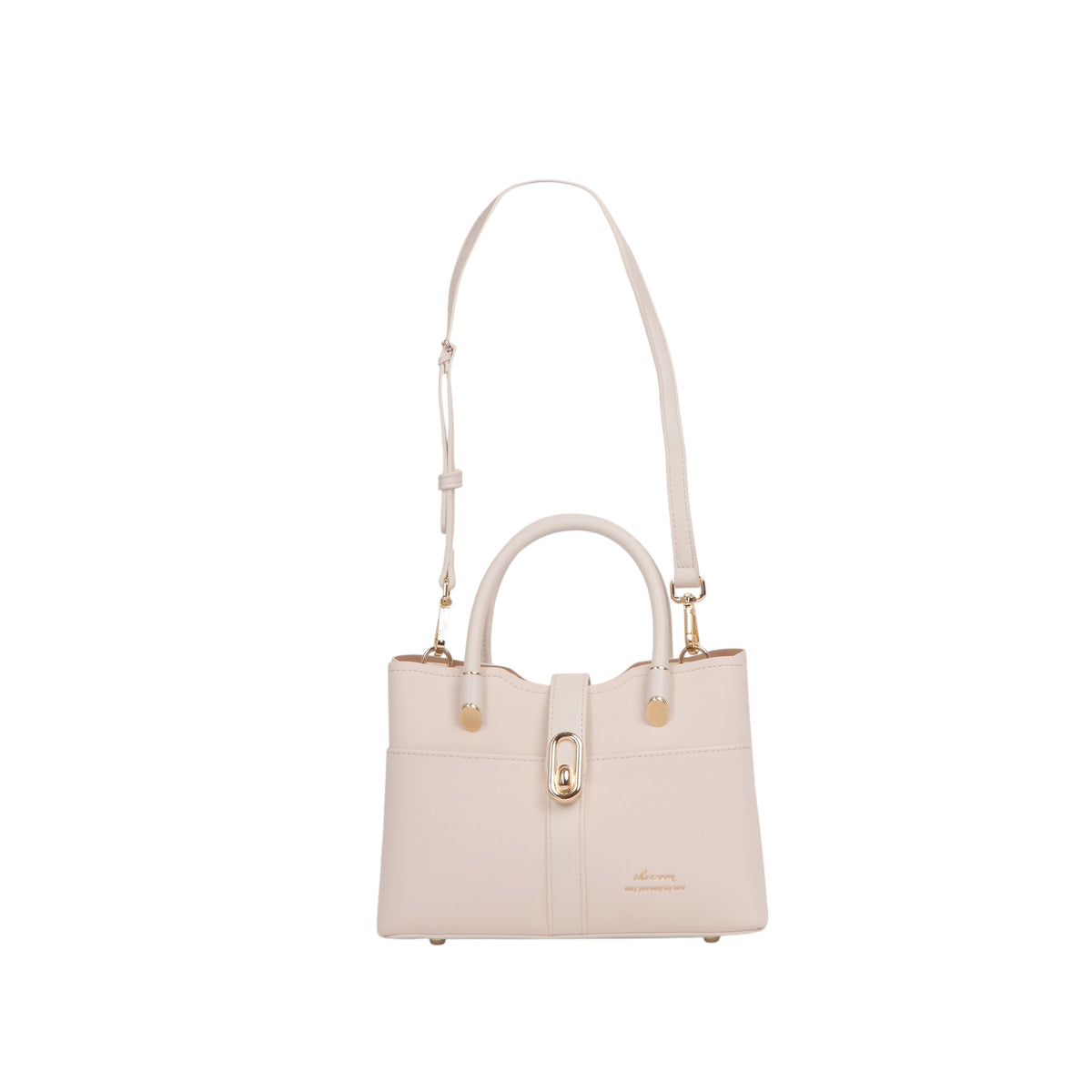 Structured Tote Bag with Contrast Strap - Off White