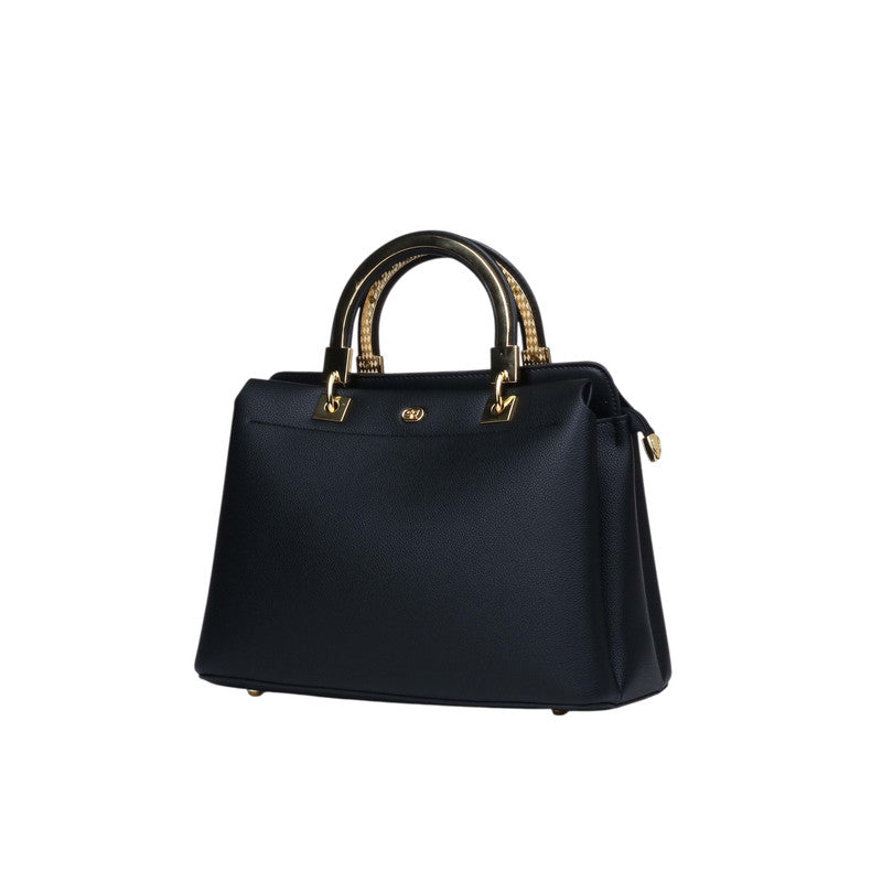 Faux Leather Structured Handbag – Black