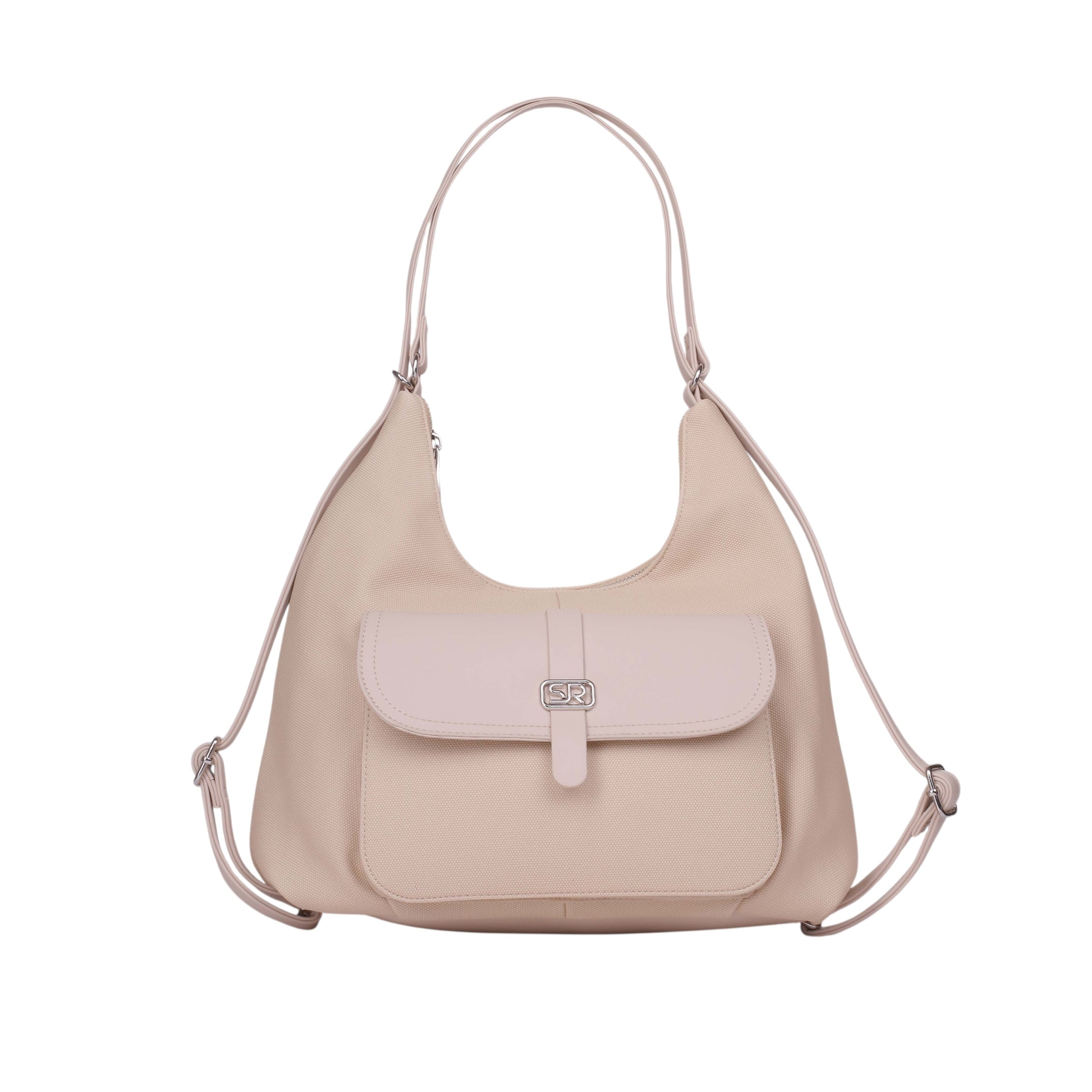 Pocket Detail Hobo Shoulder Bag - Beige