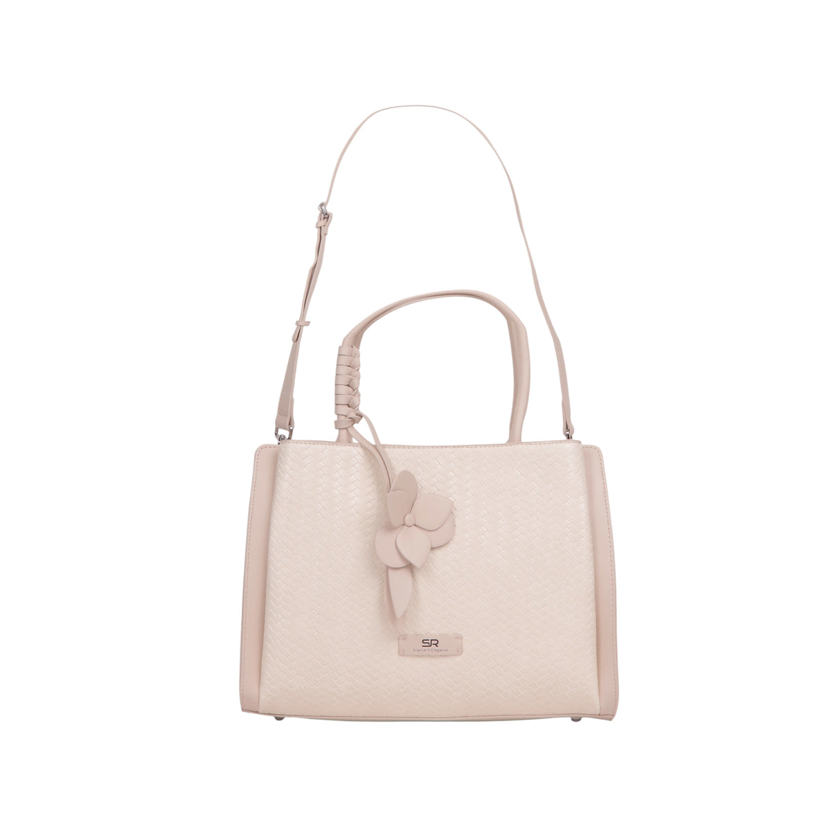 Braided Tote Bag with Flower Detail - Off White
