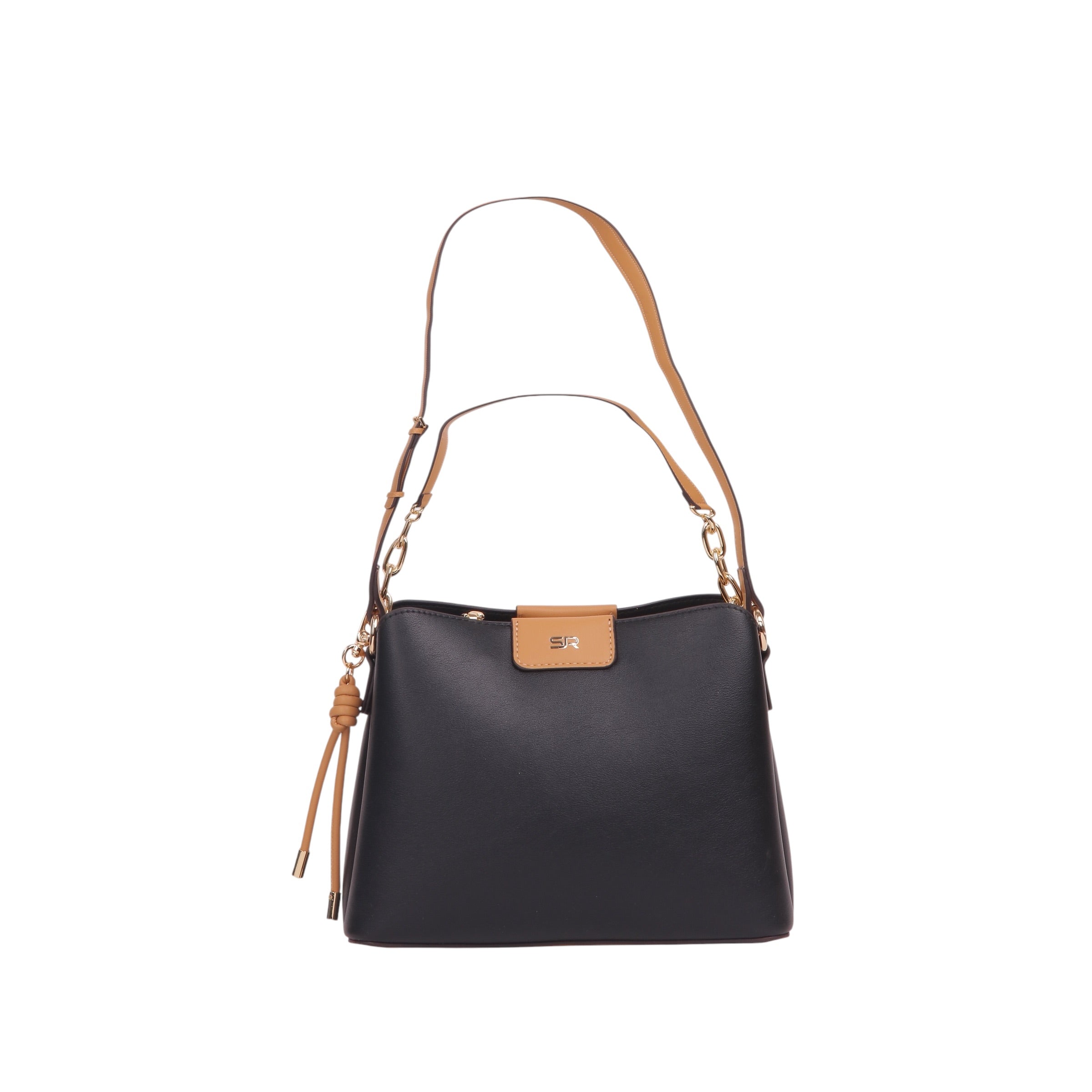 Minimal Shoulder Bag with Chain Detail - Black