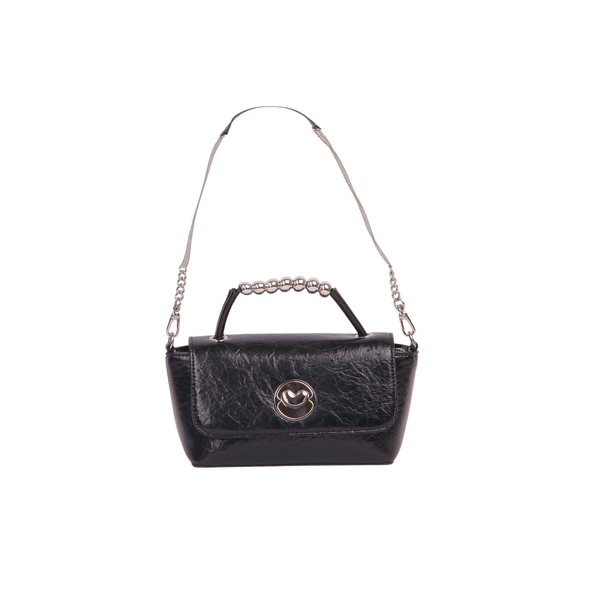 Mini Top Handle Crossbody Bag with Chain Strap - Black