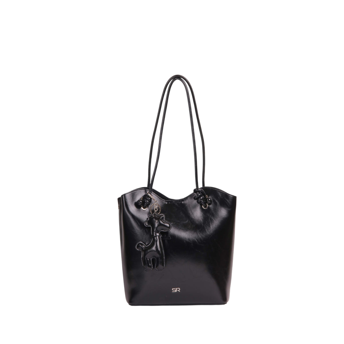 Tote Bag with Giraffe Charm - Black