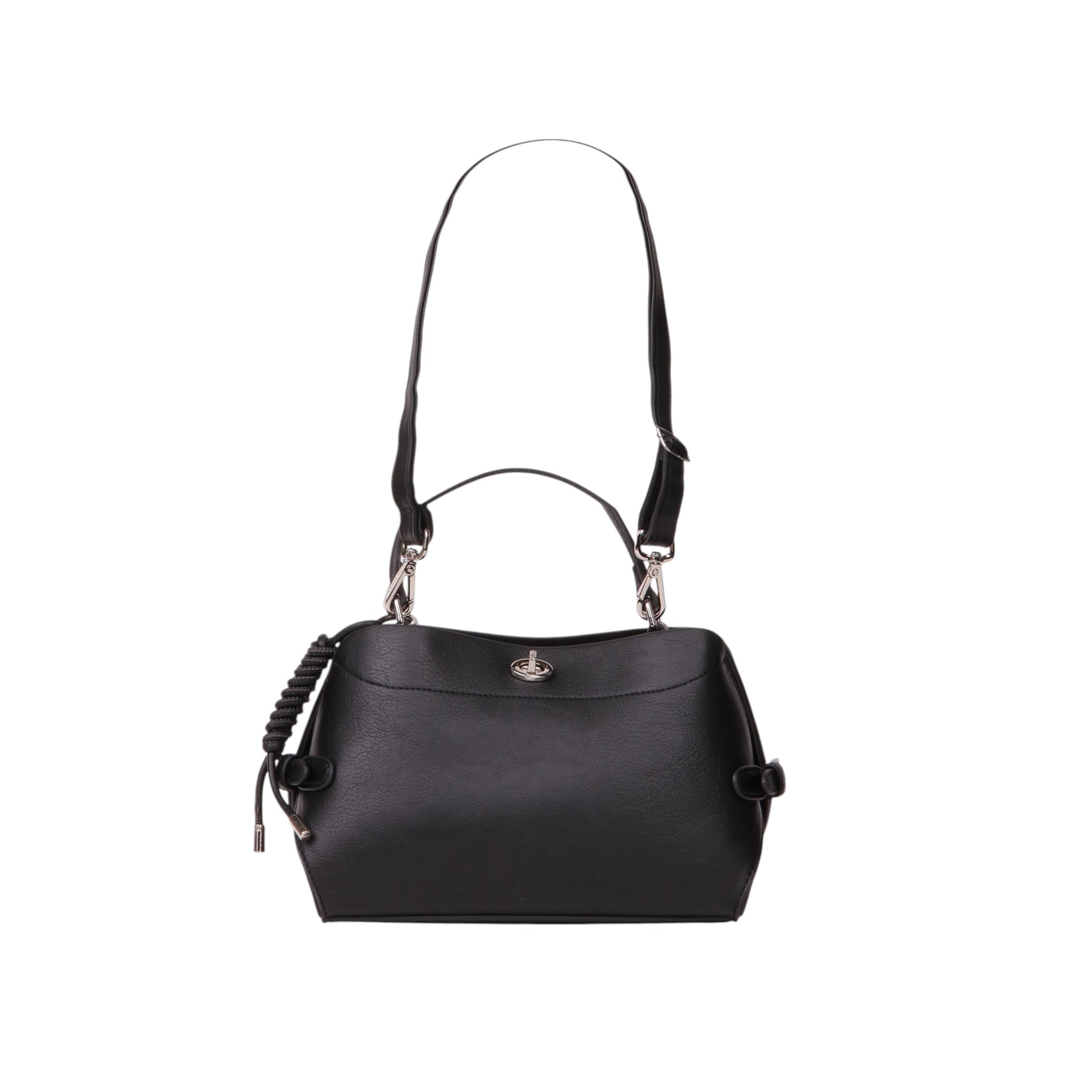 Minimal Turn-Lock Handbag Bag - Black