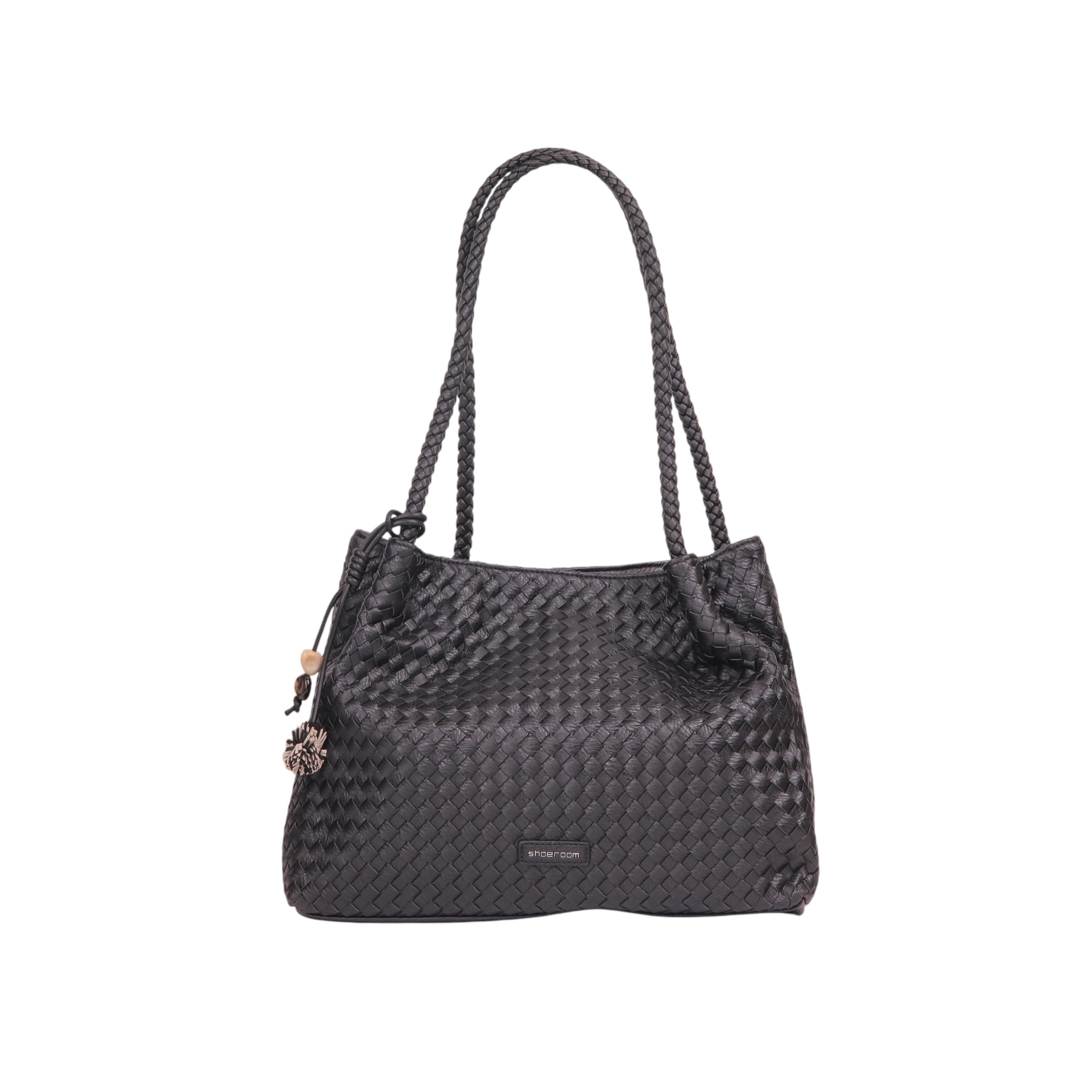 Woven Shoulder Tote Bag - Black