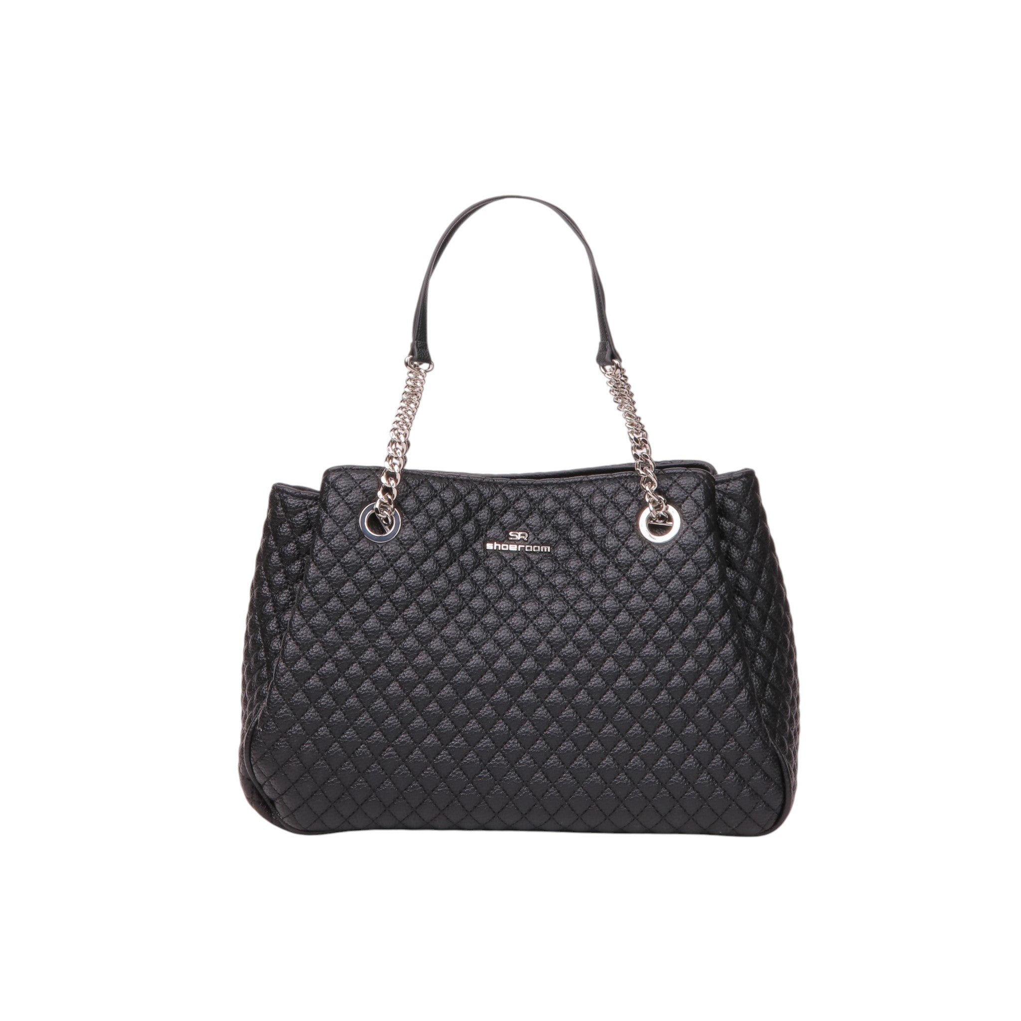 Quilted Chain Strap Tote Bag - Black