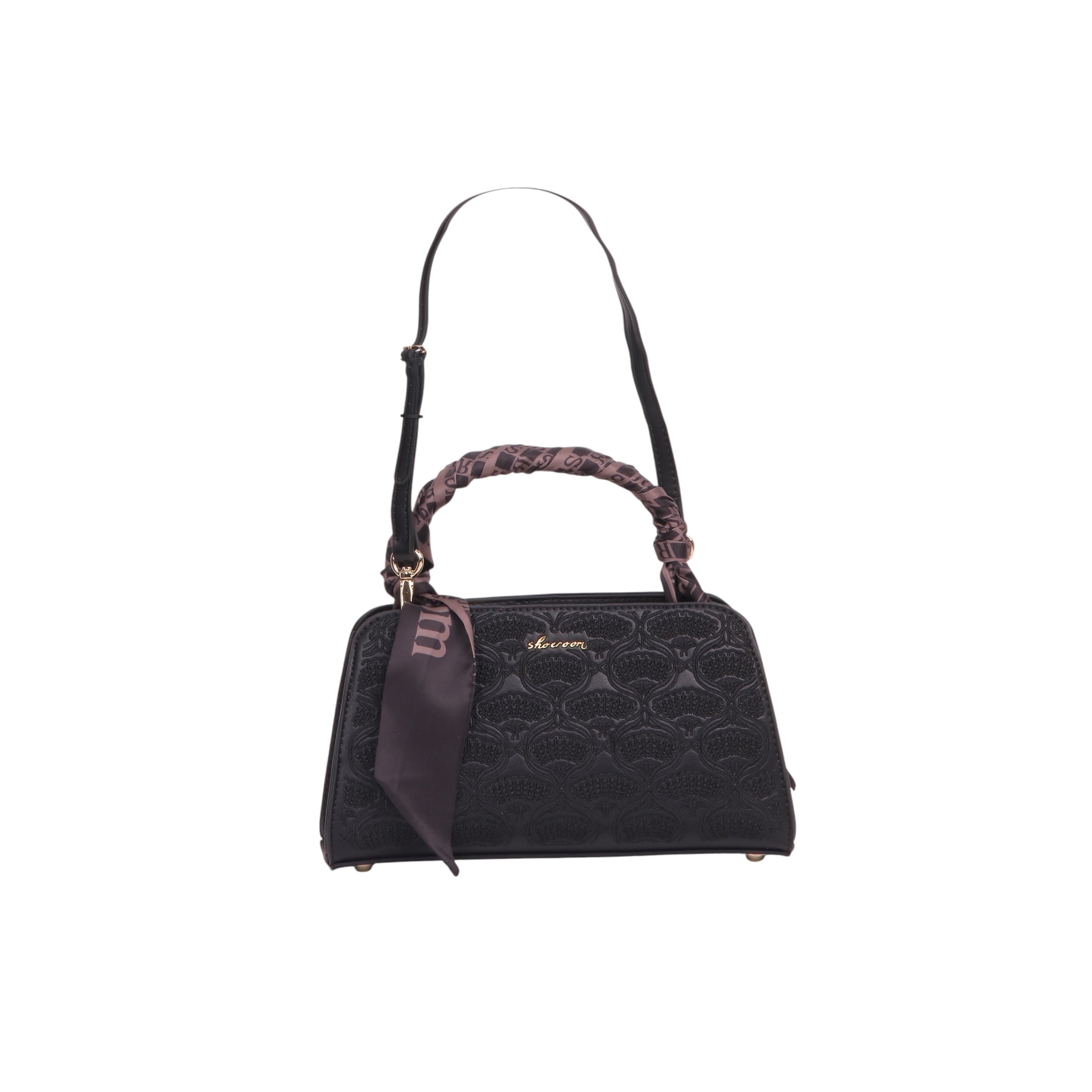 Embossed Top Handle Satchel Bag - Black