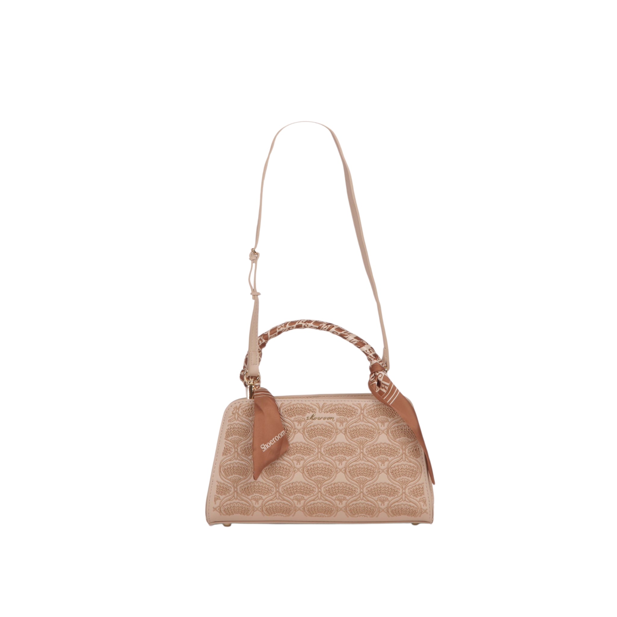Embossed Top Handle Satchel Bag - Off White