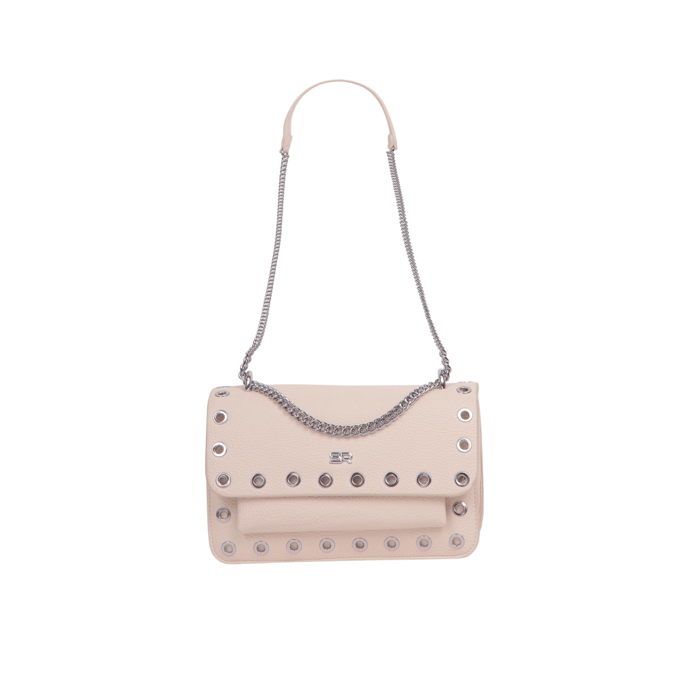Studded Chain Shoulder Bag - Beige