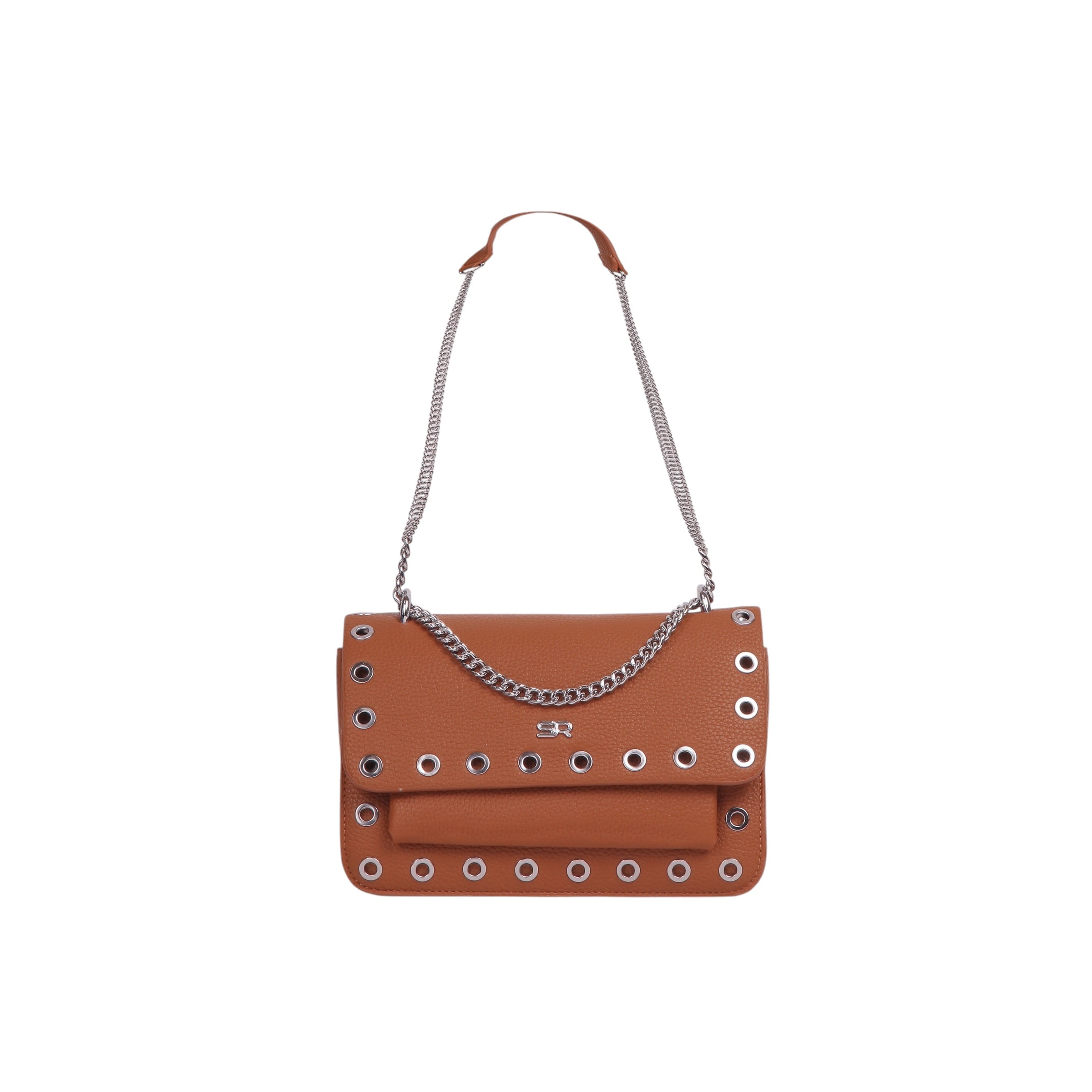 Studded Chain Shoulder Bag - Brown