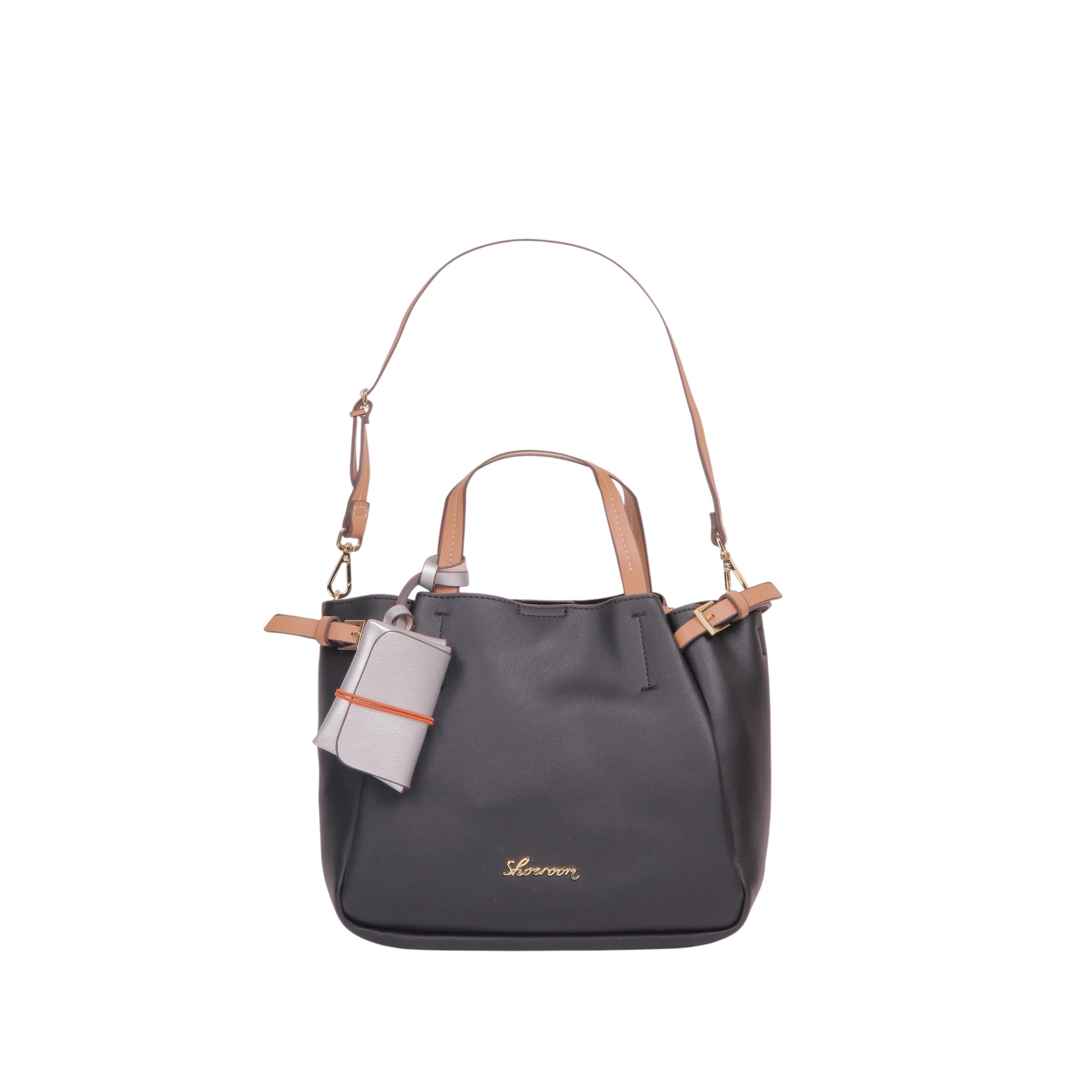 Structured Hand Bag with Detachable Pouch - Black