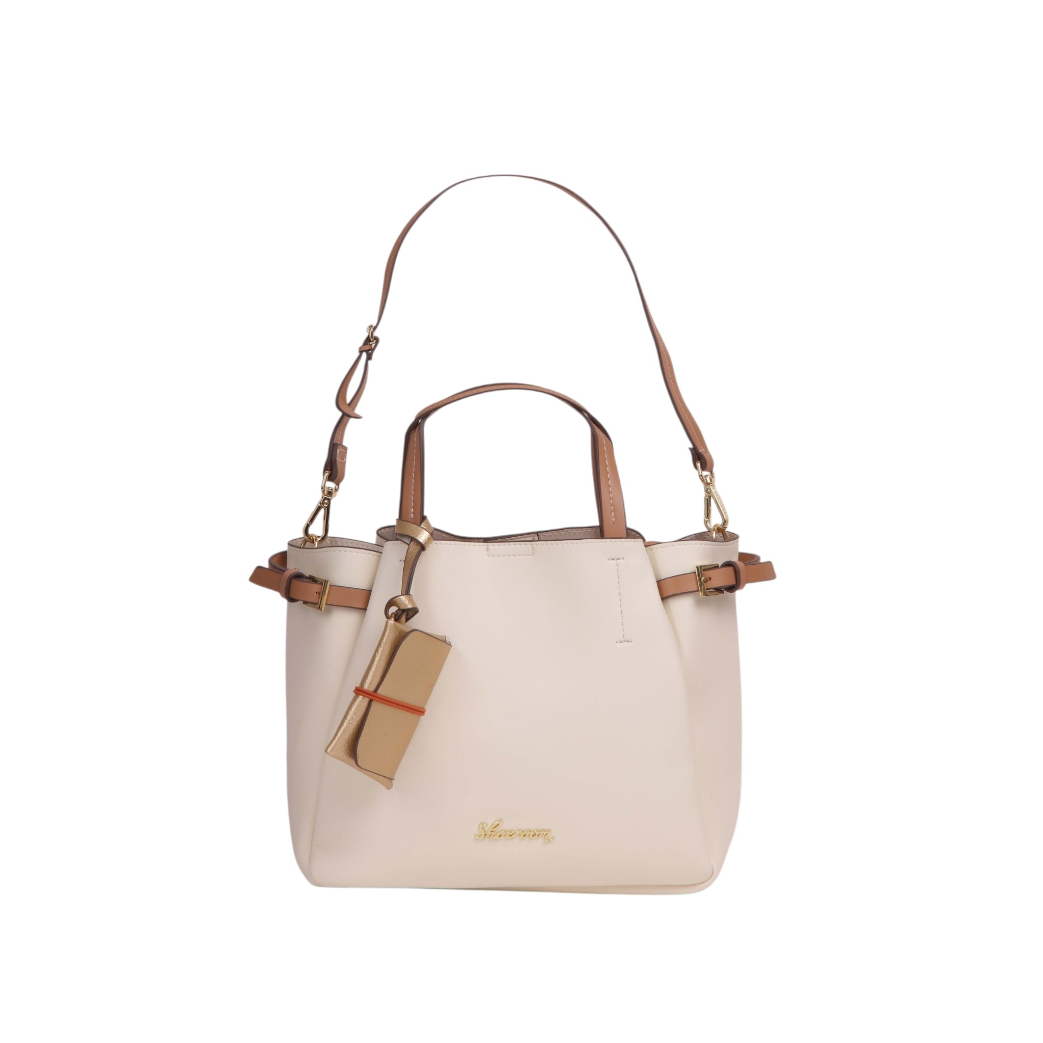 Structured Hand Bag with Detachable Pouch - Off White