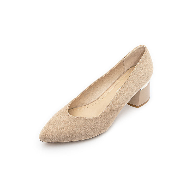 Suede-Look Block Pumps – Beige (SR-3037)