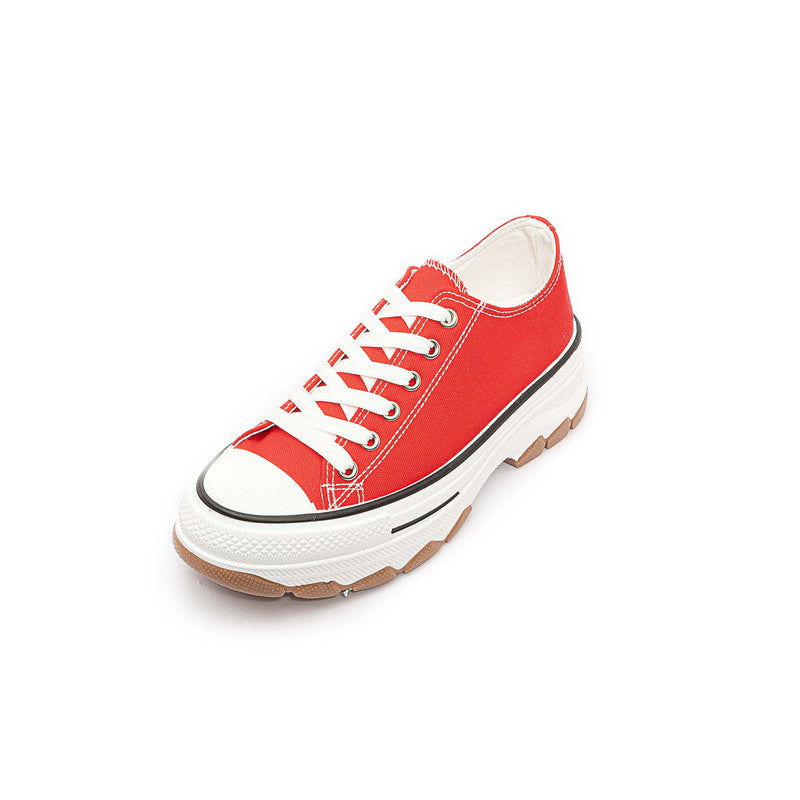 Canvas Lace-Up Flat Sneakers – Red (SR-3047)
