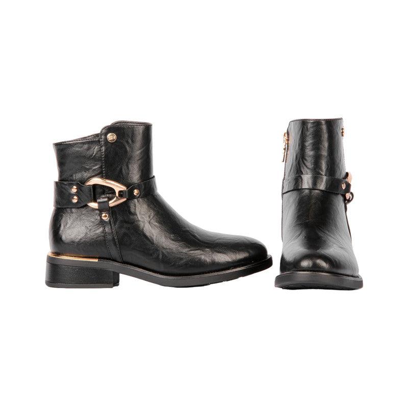 Minimal Buckle Strap Ankle Boots – Black (SR-3343)