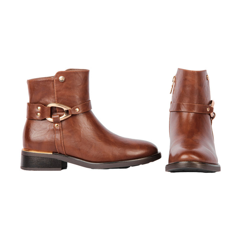 Minimal Buckle Strap Ankle Boots – Brown (SR-3343)