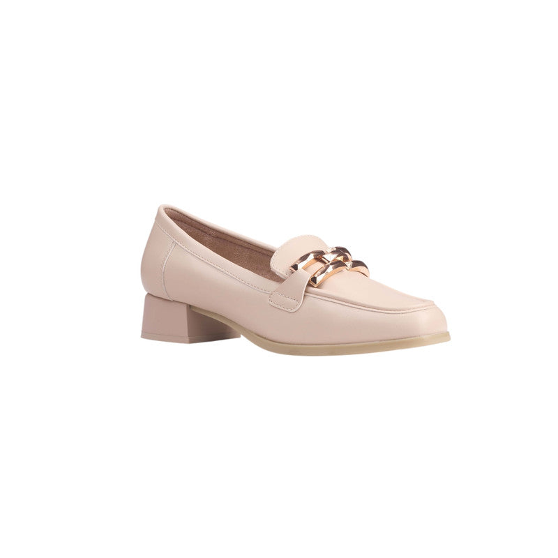 Minimal Chain Detail Loafer Pumps – Beige (SR-3476)