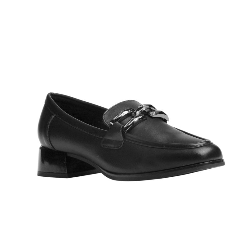 Textured Chain Detail Loafer Pumps – Black (SR-3476)