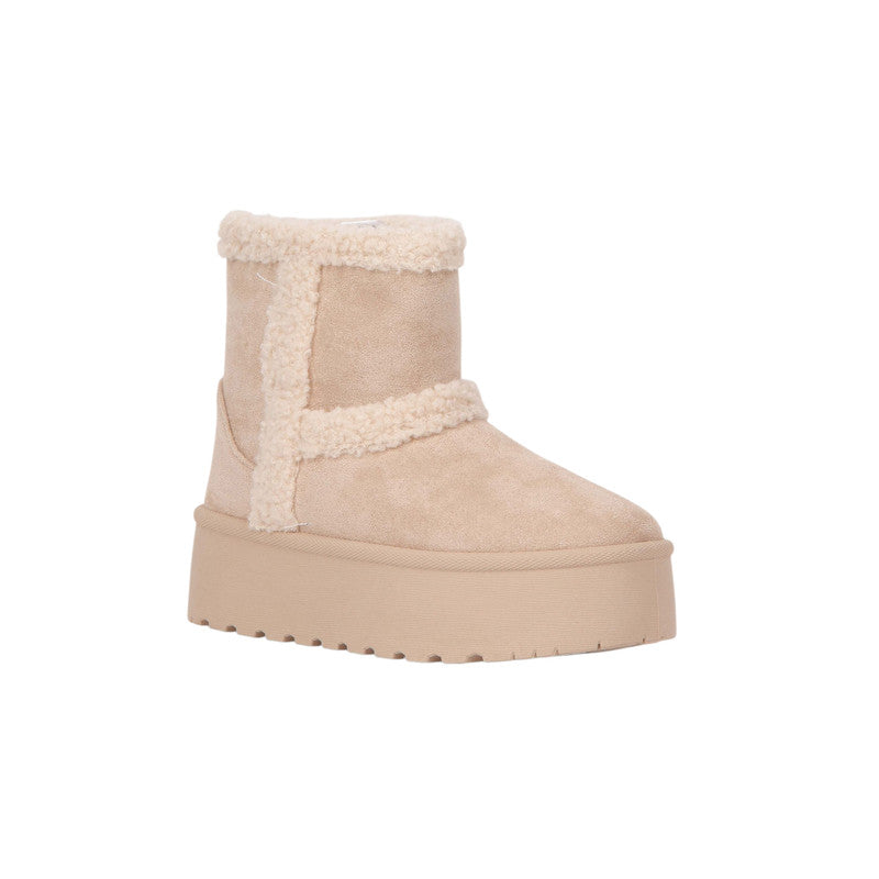 Faux Fur Trim Platform Ankle Boots – Beige (SR-3533)