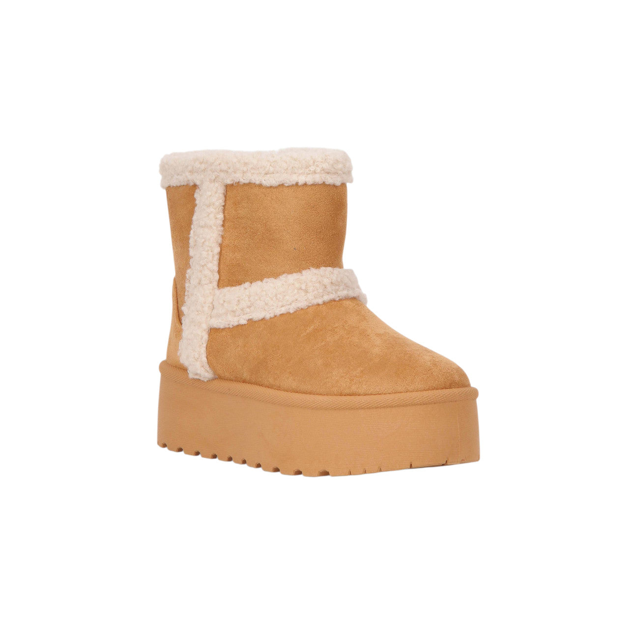 Faux Fur Trim Platform Ankle Boots – Camel (SR-3533)