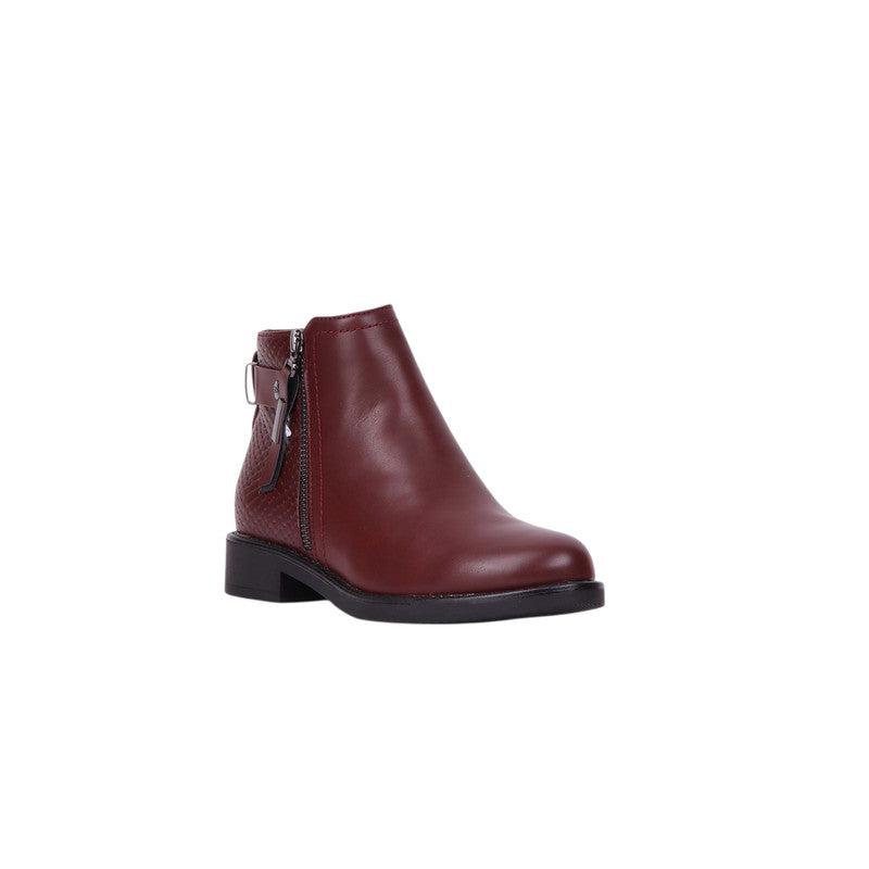 Smooth Zip Ankle Boots – Maroon (SR-3539)