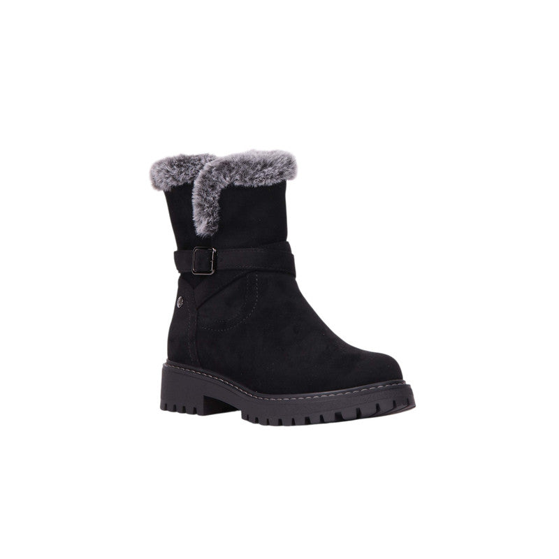 Fur Trim Buckle Ankle Boots – Black (SR-3540)