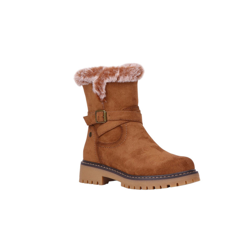 Fur Trim Buckle Ankle Boots – Camel (SR-3540)