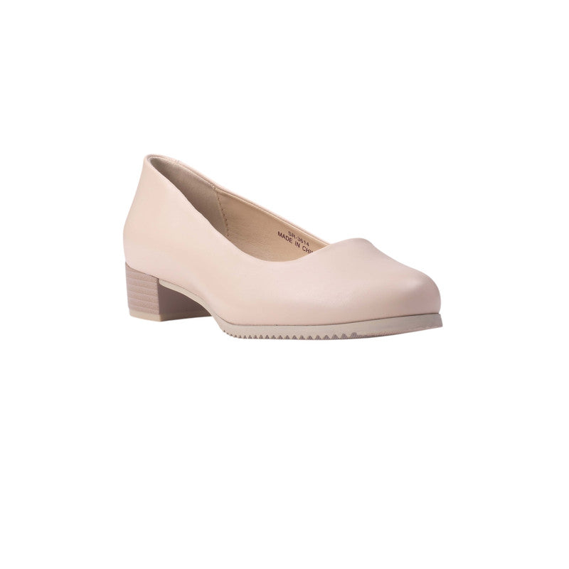 Solid Rounded Block Heel Pumps – Beige (SR-3614)