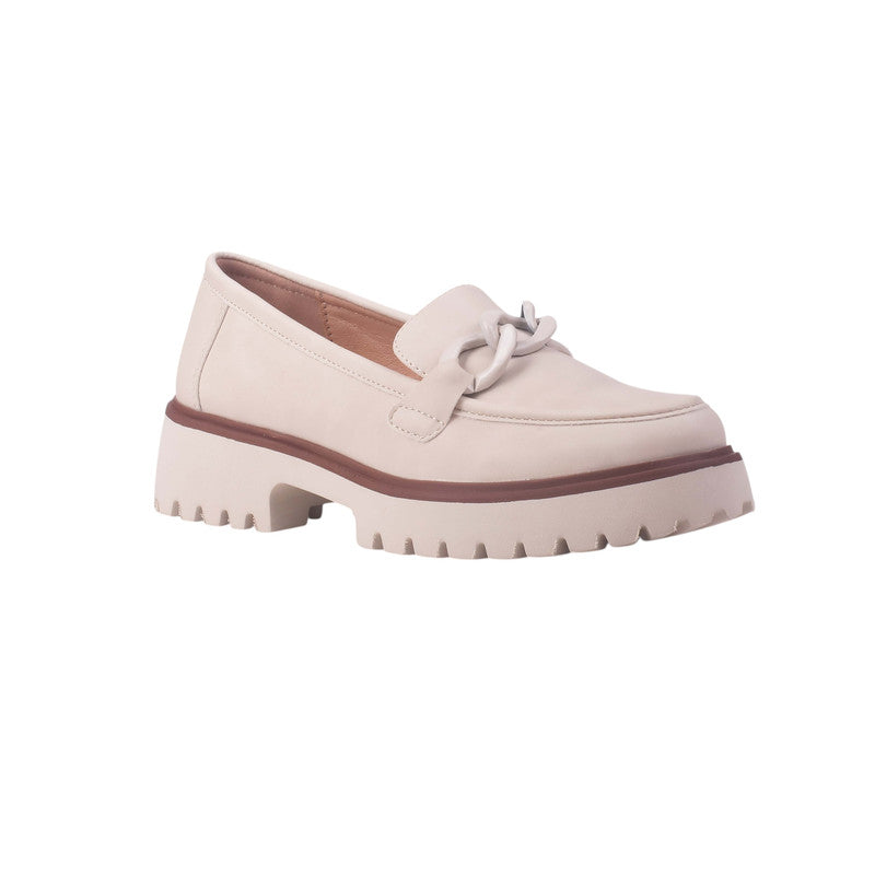 Smooth Chain Detail Lug Sole Loafers – Beige (SR-3615)