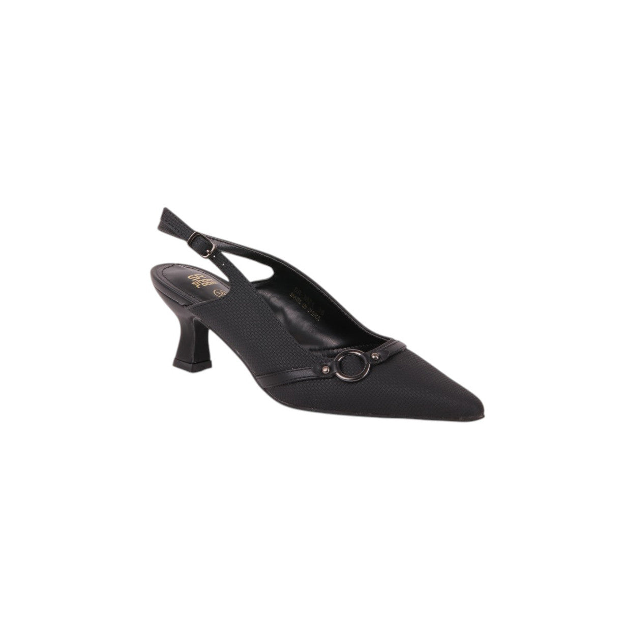 Textured Buckle Slingback Pumps – Black (SR-3621)
