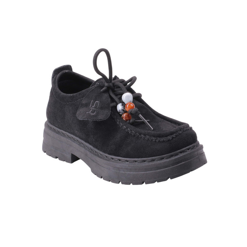 Minimal Lace-Up Platform Casual Shoes – Black (SR-3630)