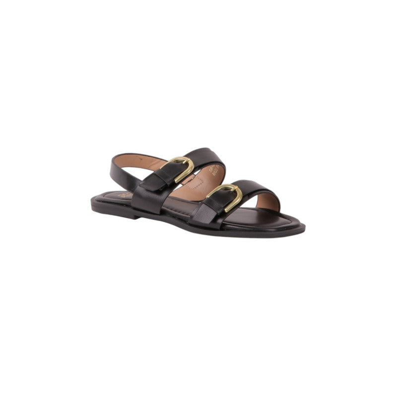 Buckle Strap Flat Sandals with PU Leather – Black (SR-3659)