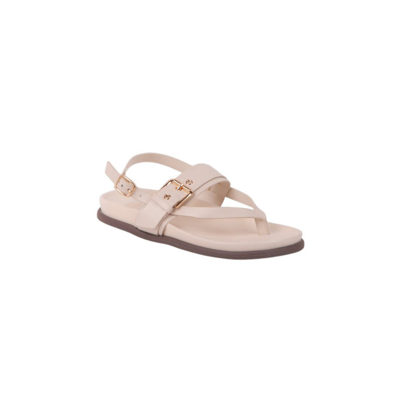 Buckle Design Flat Sandals – Beige (SR-3661)