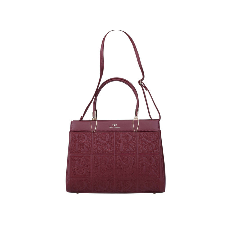 Embossed Panel Structured Tote Bag – Burgundy (SR-B1646)