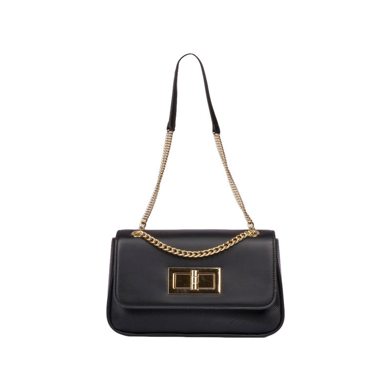 Chain Strap Turn-Lock Shoulder Bag – Black (SR-B1812)
