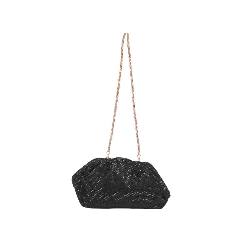 Shimmered Chain Strap Clutch Bag – Black (SR-B1874)