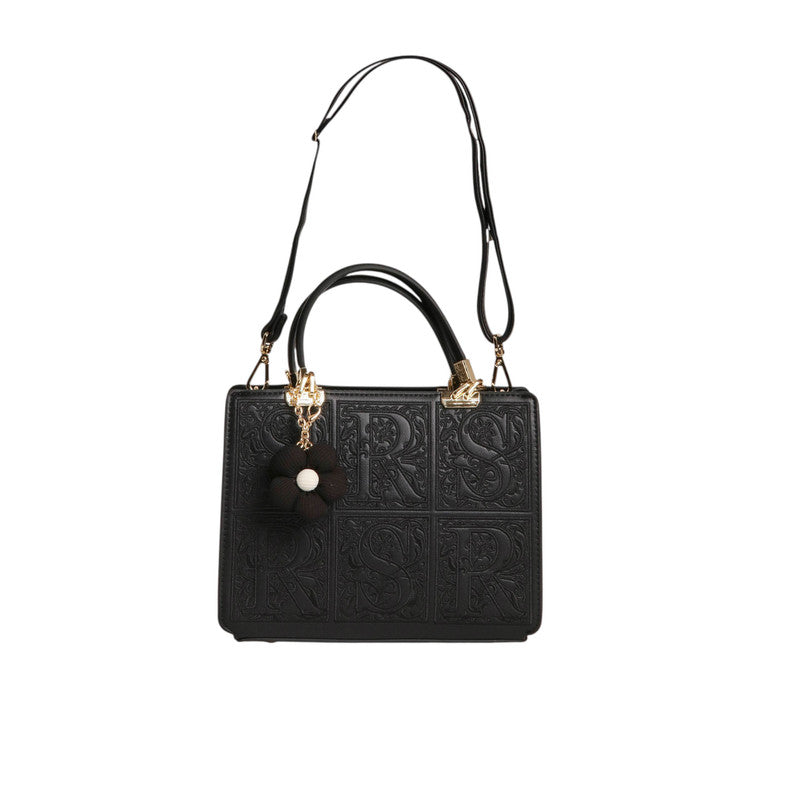 Embossed Panel Structured Handbag – Black (SR-B1922)