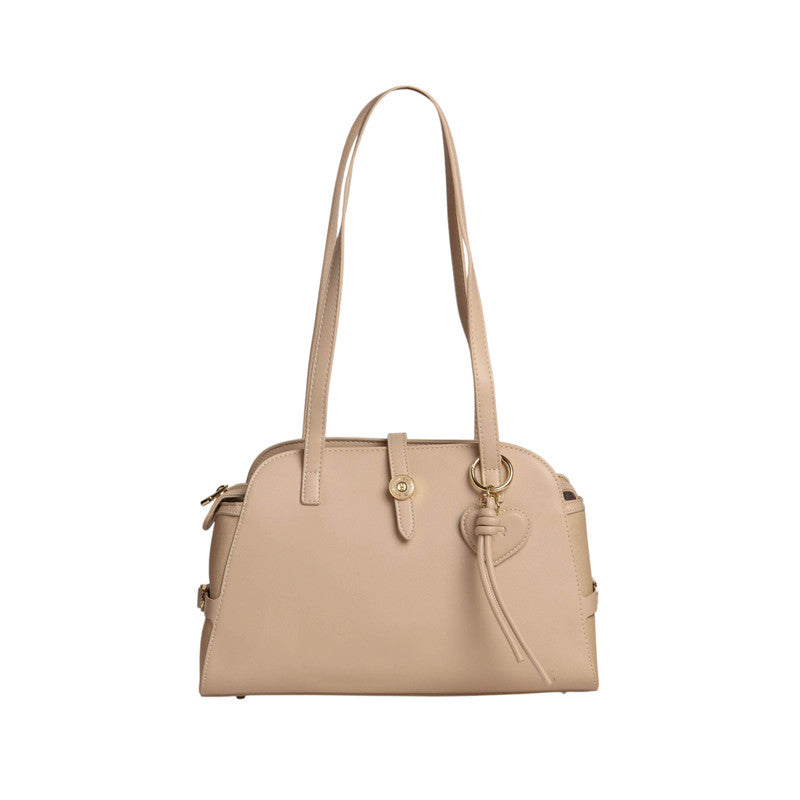 Plain Charm-Detail Structured Handbag – Beige (SR-B1926)