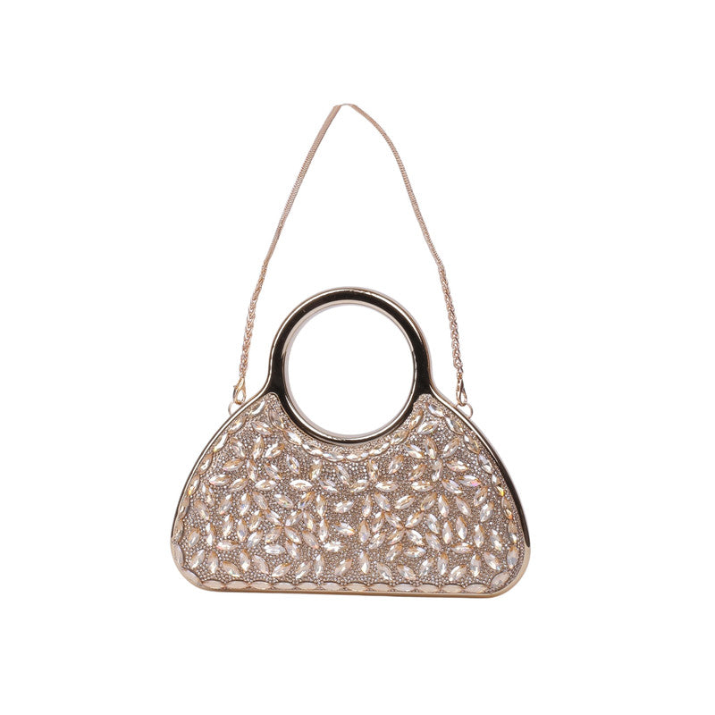 Floral Crystal Handle Clutch Bag – Light Gold (SR-B2048)