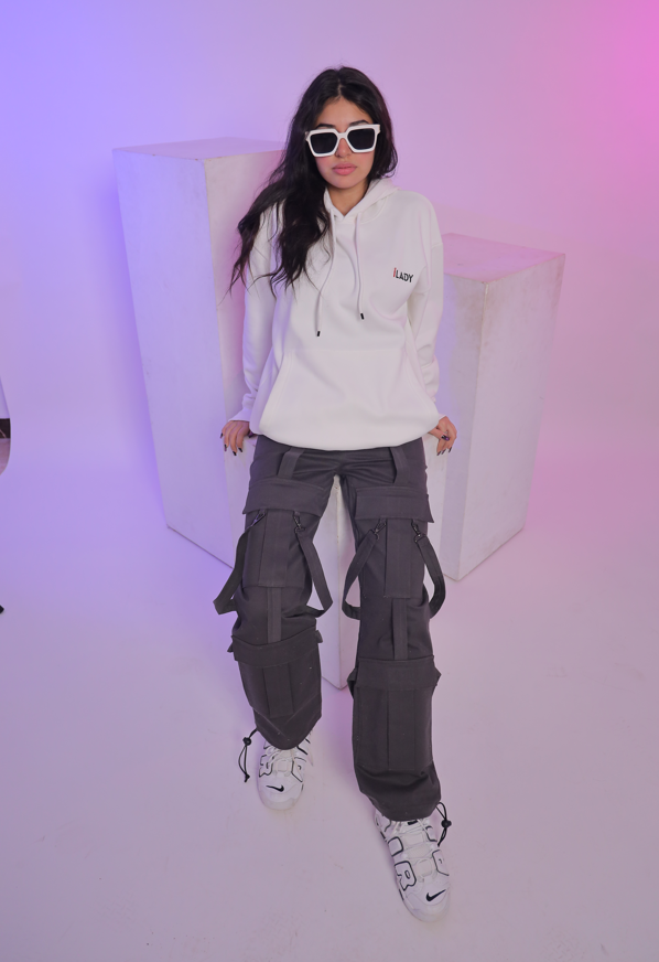 Cotton Melton Solid Hoodie – White