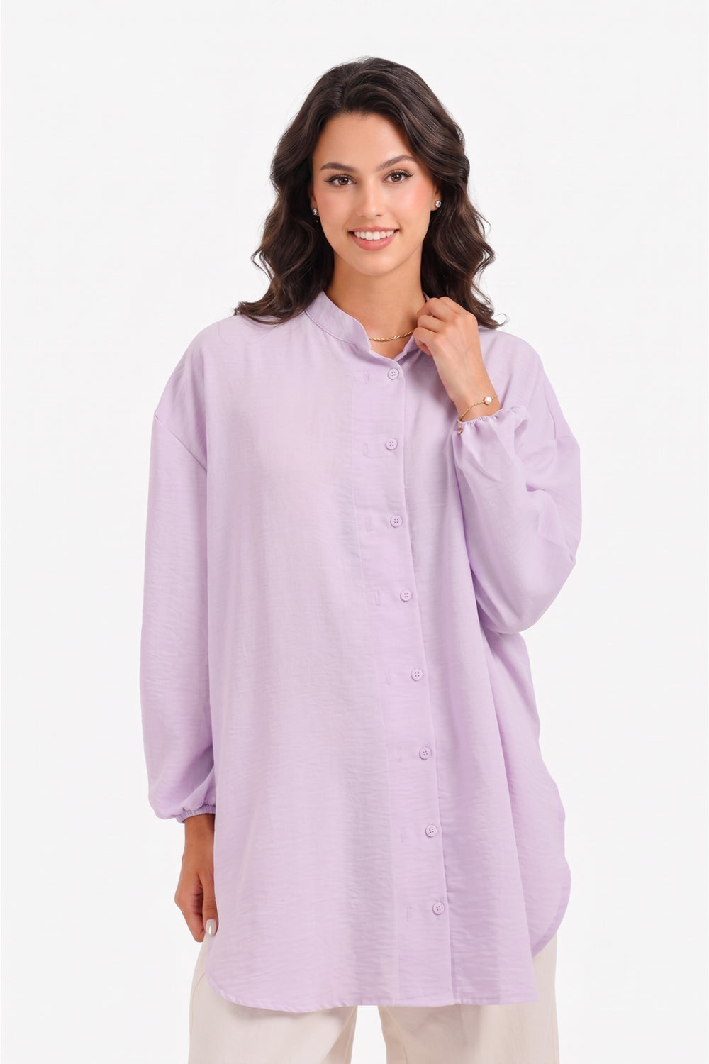 Mandarin Collar Tunic Shirt - Lavender