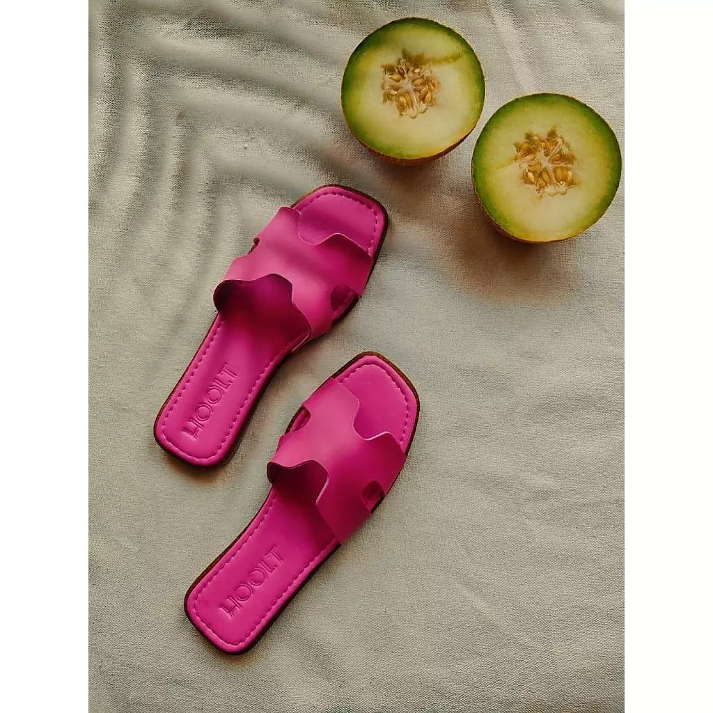 Leather H-Chic Slides Slipper - Fuchsia